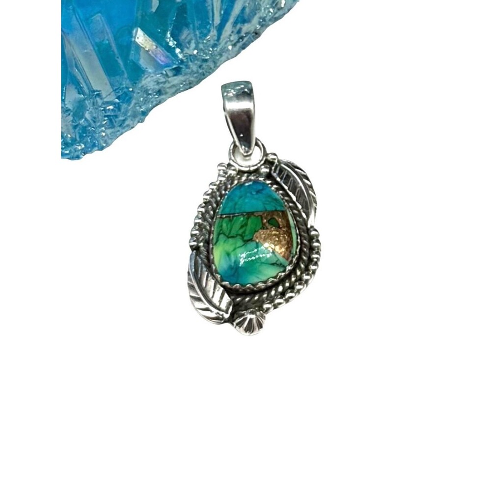 Peacock Green Dahlia Kingman Turquoise Necklace Pendant 925 Sterling Silver